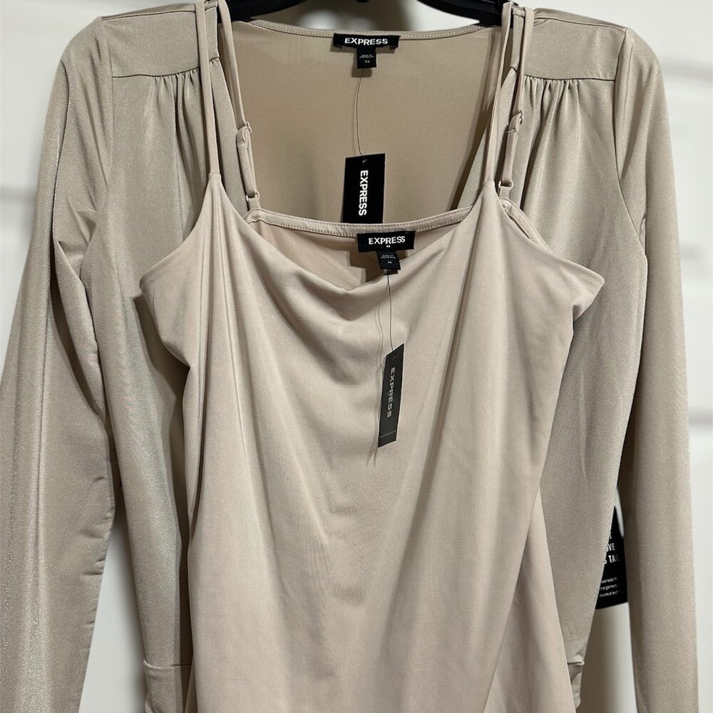Express V-Neck Long Sleeve Bodysuit & Square Cropped Cami - Picture 5 of 5